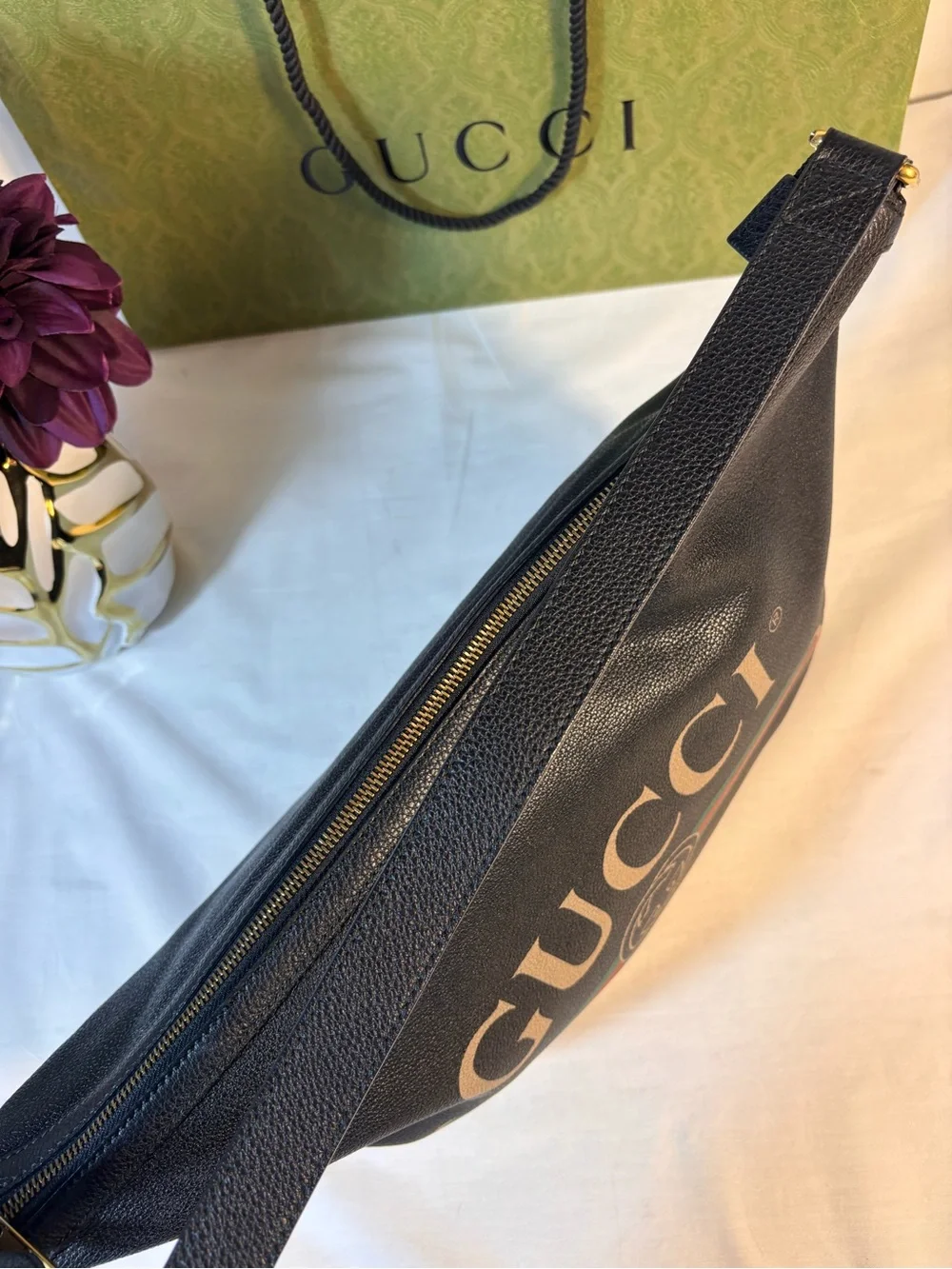 Gucci Black Leather Half Moon Bag